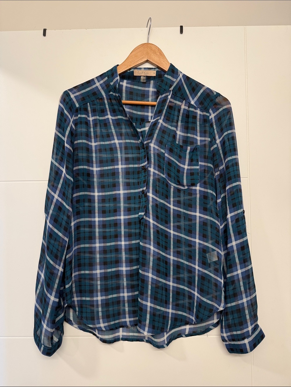 fun 2 fun Blue and White Plaid Button-Down Shirt